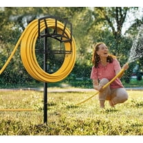 Garden Hose Holder,Freestanding Water Hose Holder with Storage Basket,In ground Hose Rack Organizer for Outdoor,Detachable Hose Holder Stake,Hose Reel Stand Rack for Outside Lawn Yard