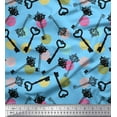 thumbnail image 1 of Soimoi Blue Cotton Voile Fabric Circle & Keys Victorian Style Print Fabric by the Yard 56 Inch Wide, 1 of 3