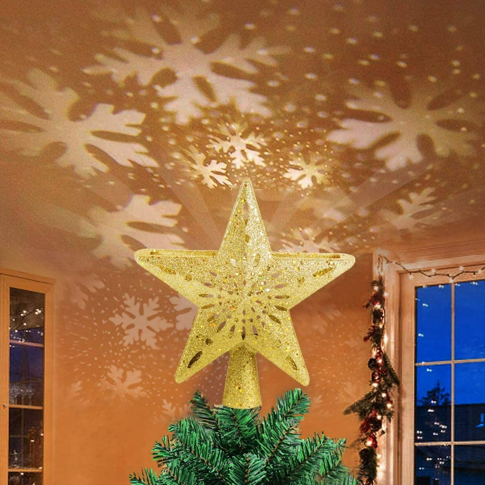 Star Christmas Tree Topper Decorations - Glittering Gold Hollow Tree