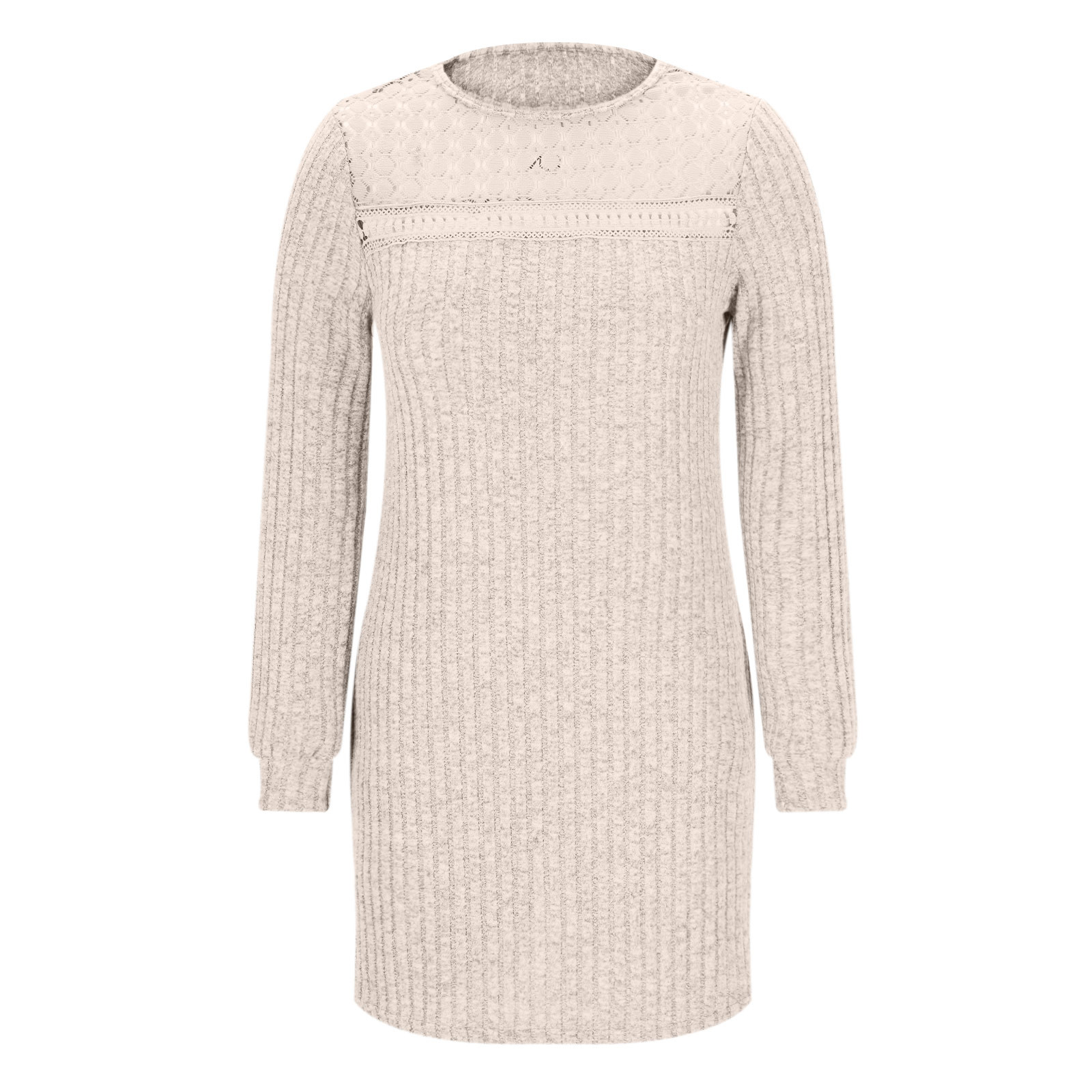 Jinhomg Lace Dresses for Women Long Sleeve Eyelet Ribbed Knit Mini Dress Loose Fit Casual Dresses Spring Clothes Outfits