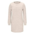 thumbnail image 4 of FRSASU Womens Long Sleeve Winter Dresses Flowy Casual Ribbed Knit Crew Neck Lace Patchwork Sweater Dress Beige, 4 of 9