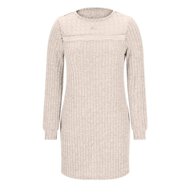 open lace back dress Beige Ribbed Knit Fitted Midi Sweater Dress – PinkBlush main image 1