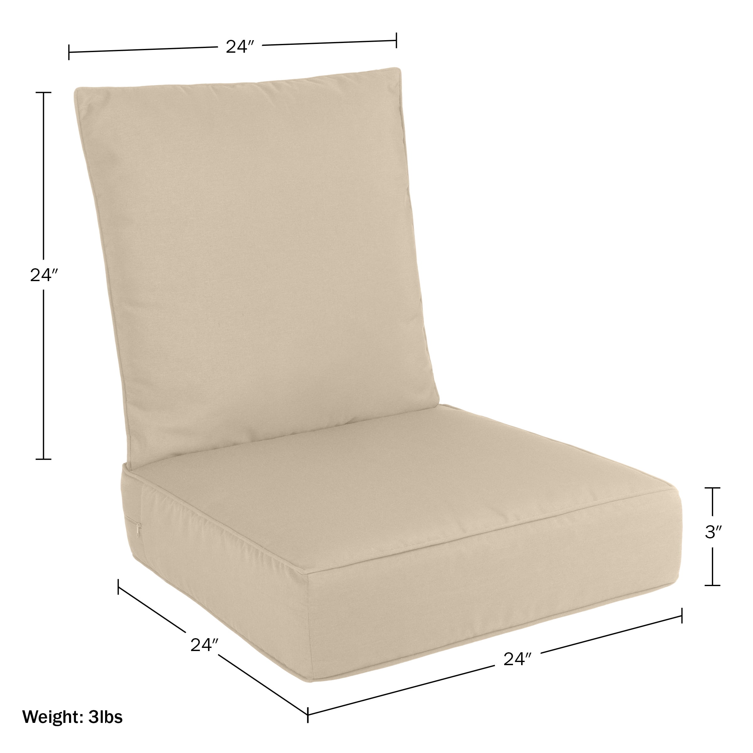 Lavish Home 24x24 Outdoor Patio Chair Cushion with Sun and Water-Resistant Removable Cover (Beige)