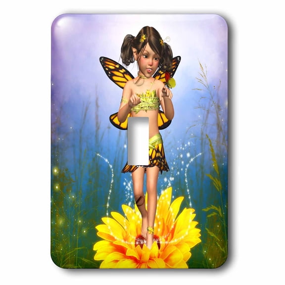 3dRose, A butterfly fairy on a sunflower and a butterfly sitting on her hand, single toggle switch