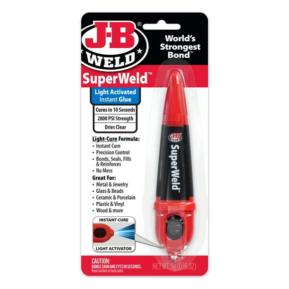 J-B Weld SuperWeld Light Activated Instant Glue, Fast Drying, Clear, 1 Tube