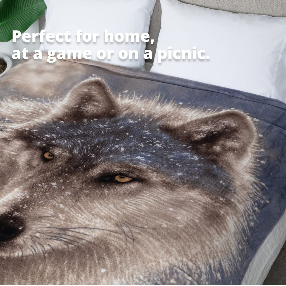 Dawhud Direct Lone Wolf Plüschdecke – Queen Size (190 X 228 Cm), Superweich, Wolf-Design