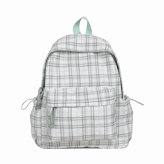Casual Plaid Daypack 13.78" Nylon Large Capacity Multi-pocket for Daily Use (Green)