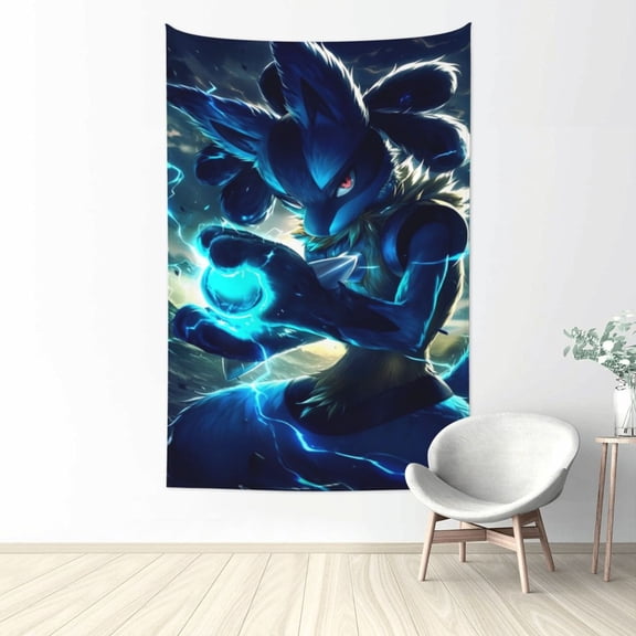 Lucario Tapestry Aesthetic Wall Hanging for Living Room Bedroom Art Tapestries Poster Blanket College Dorm Home Decor 60x40 Inch