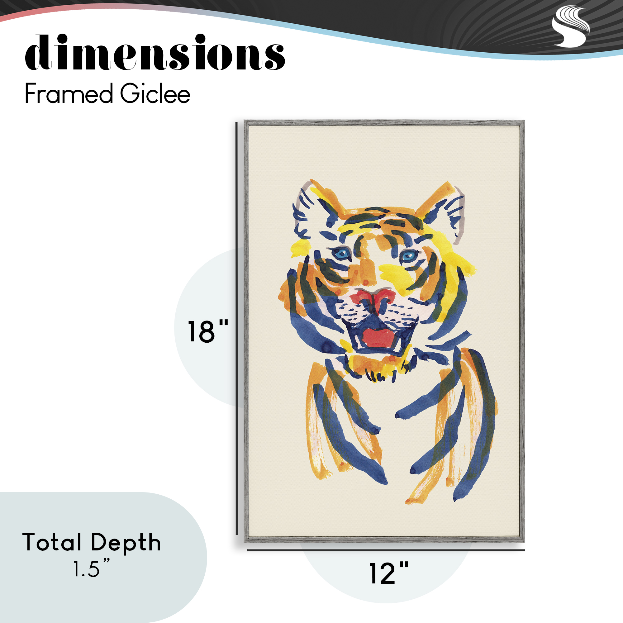 Tiger Roar Watercolor Gray Framed Giclee Art, design by Karolina Sato