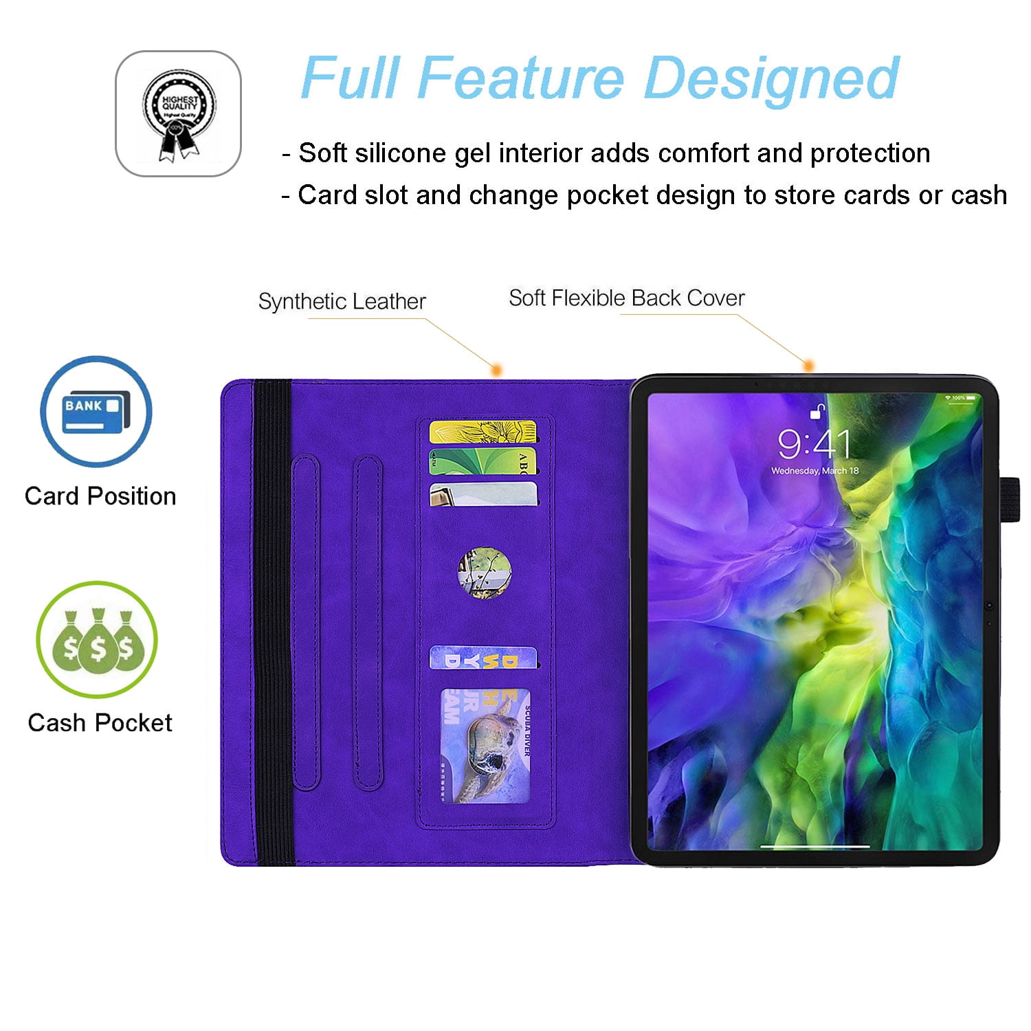 Tarise for Apple iPad 10th Generation Case with Pencil Holder, 2022 iPad 10.9 Inch Case, Embossed PU Leather Shockproof Folio Stand Shell Slim Cover Case for iPad A2757 A2777, Purple