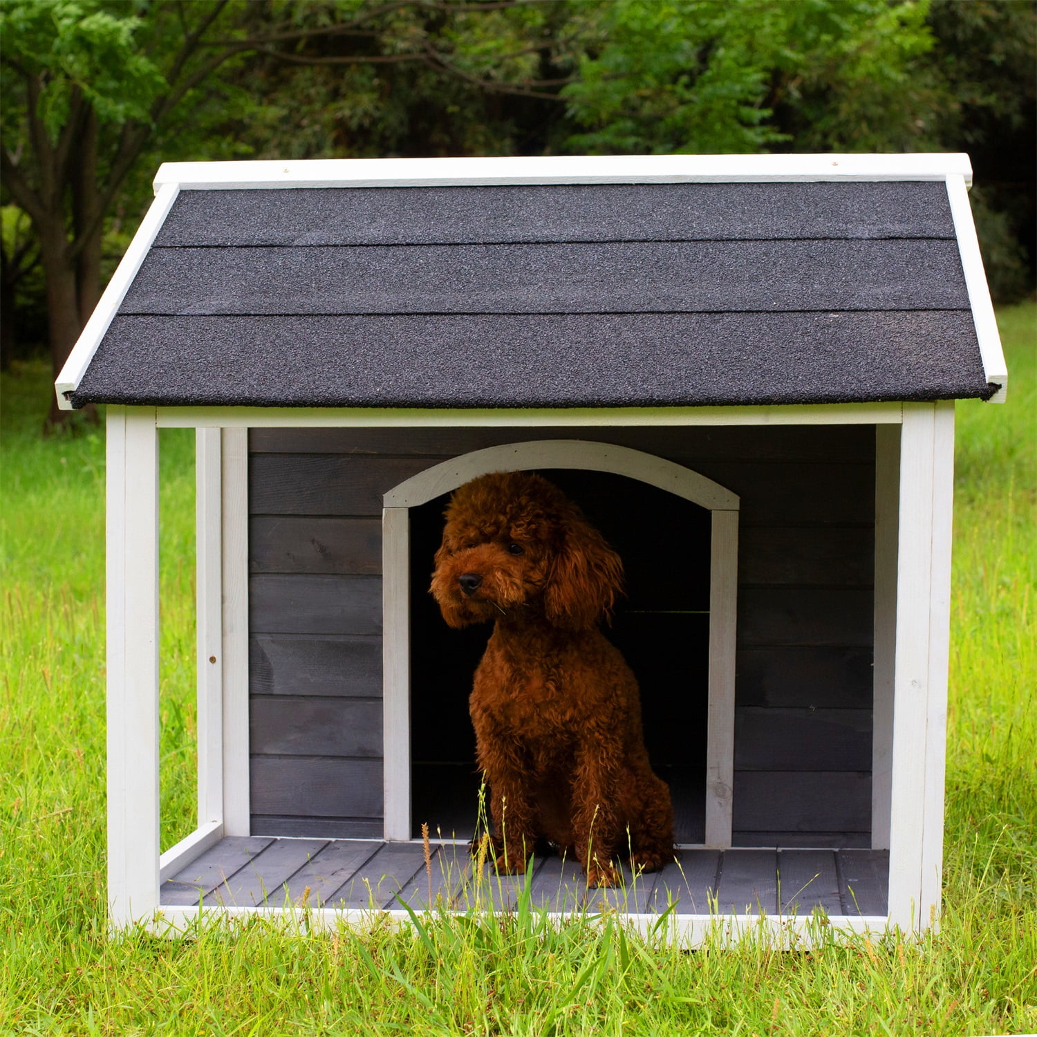 Pefilos 39" Wooden Dog Houses for Medium Dogs Outside, Dog Cage Windproof and Warm Dog Kennel Pet House with Porch Deck, Gray Pefilos 39" Wooden Dog Houses for Medium Dogs Outside, Dog Cage Windproof and Warm Dog Kennel Pet House with Porch Deck, Gray