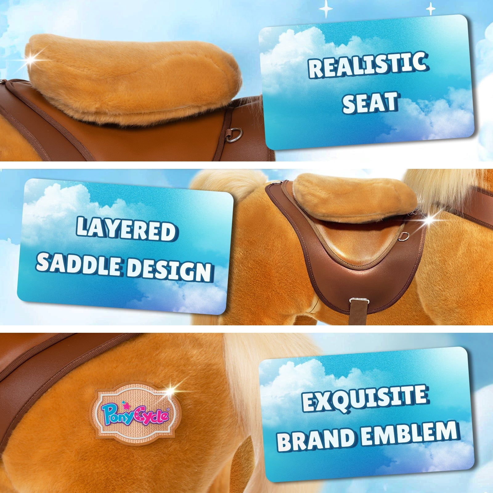PonyCycle Interactive Horse Ride-On Toy, Touch Sound, Kid-Powered, Ages 4-7, Light Brown, Y471