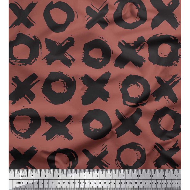 Soimoi Brown Georgette Viscose Fabric Circle & Cross Geometric Print Fabric by Yard 42 Inch Wide