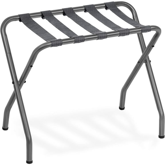 Luggage Rack, Metal Foldable Suitcase Stand for Guest Room, Holds up to 100 lb, 27 x 15.3 x 22 Inches, Steel Frame, Nylon Straps, Hotel, Bedroom, Closet, Gray GY02XL01
