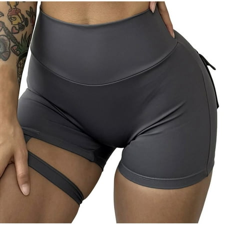 Tmtolofot Fashion Shorts For Female Quick Dry High Waist With Denim Cargo Pockets Short Tummy Control Solid Color Short Going Out Biker Fitness Shorts 1_Dark Gray Large