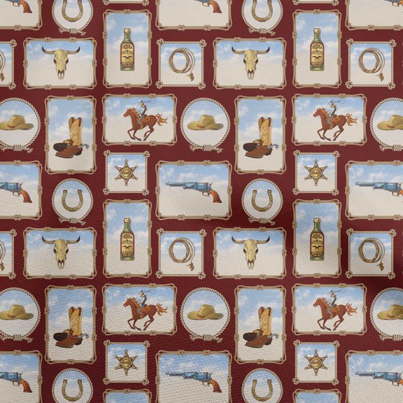 oneOone Cotton Jersey Maroon Fabric Cowboy Sewing Material Print Fabric By The Yard 58 Inch Wide-aB