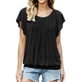thumbnail image 3 of VBVC Women's Crew Neck Pleated Batwing Sleeve Blouse , Ladies' Loose Flowy Casual Top , Soft Elastic Hem Summer Shirts For Women,Black,S-2XL, 3 of 9
