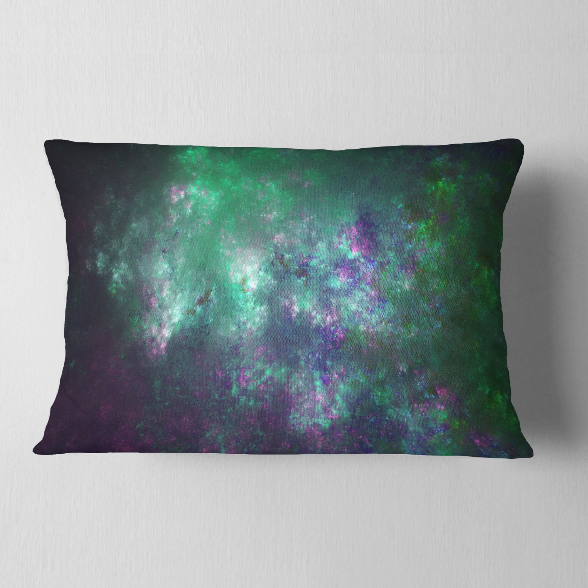 Designart Green Starry Fractal Sky - Abstract Throw Pillow - 12x20