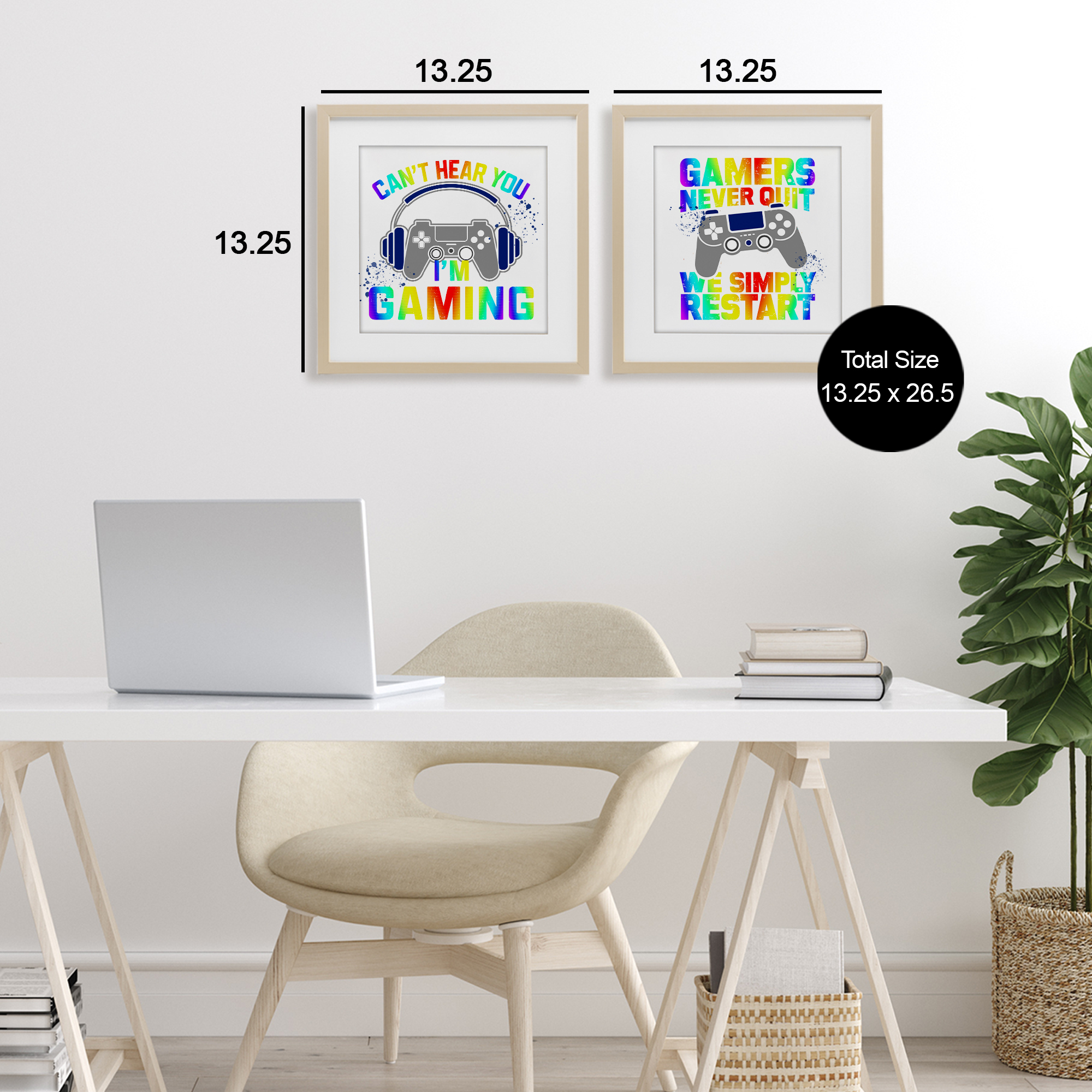 Rainbow Retro Gaming Phrases 2 Piece Birch Framed Print Under Glass Set, design by Kim Allen