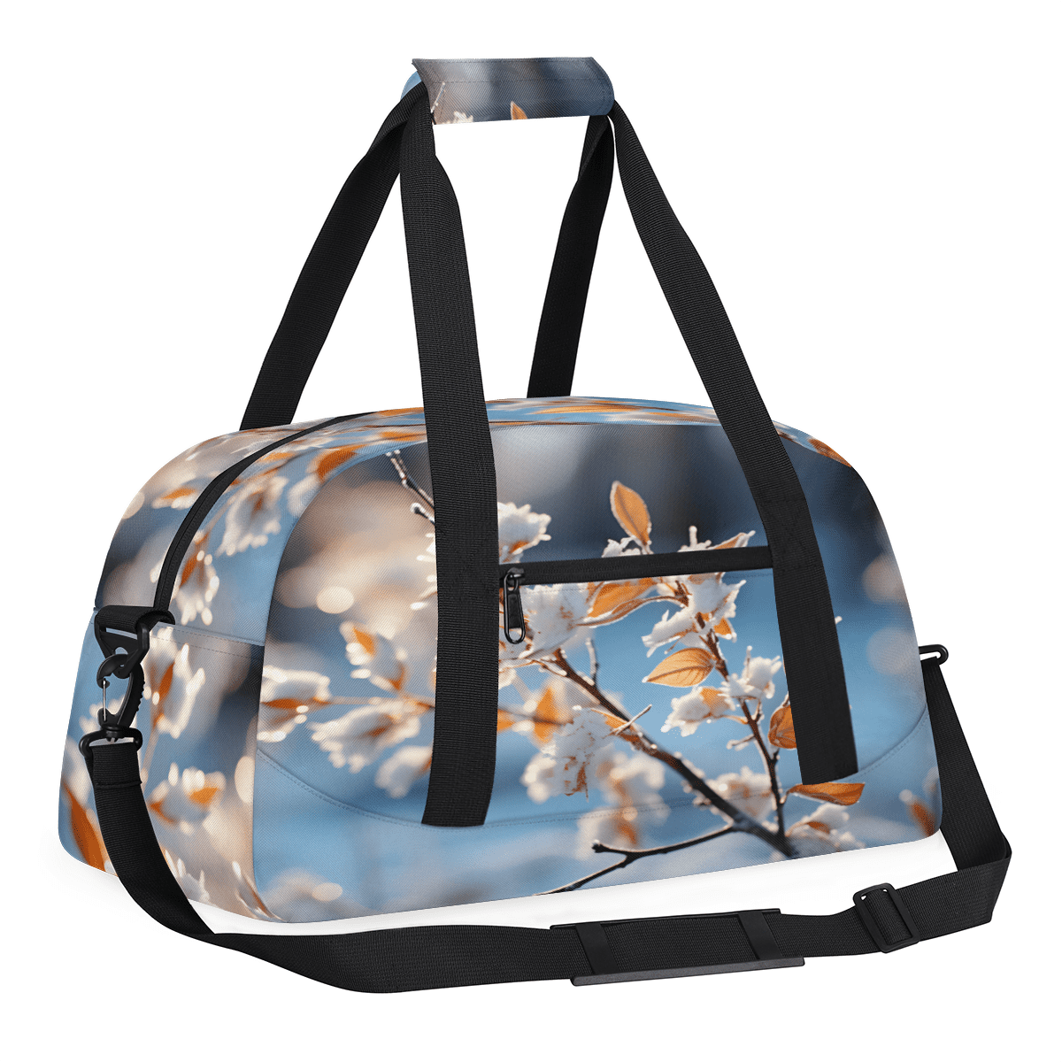 Herdesigns Winter Floral Sports Duffle Bag for Women & Men, Tree Branch Flower Gym Bag Dance Bag Overnight Bag Carry On Weekender Travel Bag