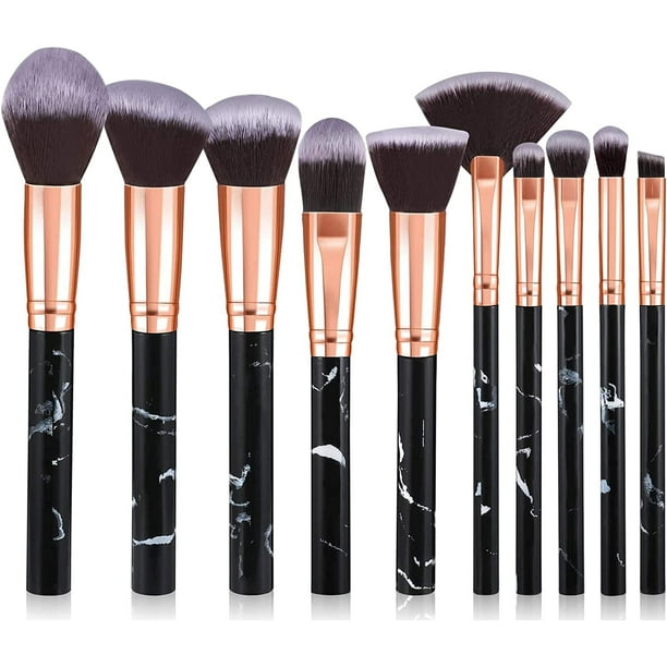 DUAIU Set de 10 Pinceles de Maquillaje - Brochas Sintéticas Premium para Base, Polvo, Rubor y Sombrias - Juego Completo de Brochas Negras Profesionales