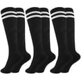 thumbnail image 1 of Medias de fútbol para niños Glooarm, 3 pares, rayadas, hasta la rodilla, de algodón, 1 of 6