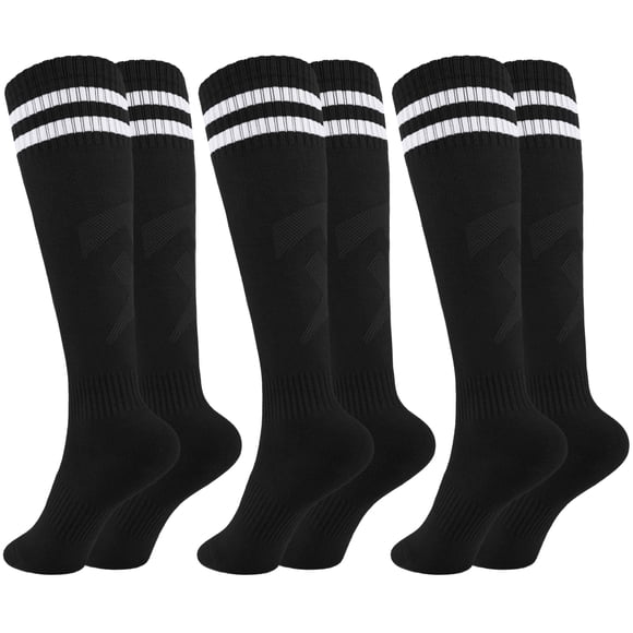 Medias de fútbol para niños Glooarm, 3 pares, rayadas, hasta la rodilla, de algodón