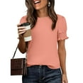 thumbnail image 4 of Women Base T-Shirt Lace Sleeve Crew Neck Casual Tops Summer Comfy Short Sleeve Pullover Tops, 4 of 6