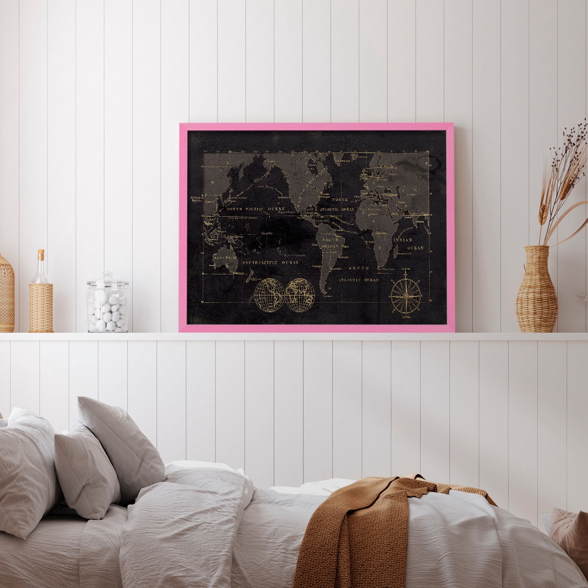 Black Gold Map by Carol Robinson - Restickable Framed Giclée Print