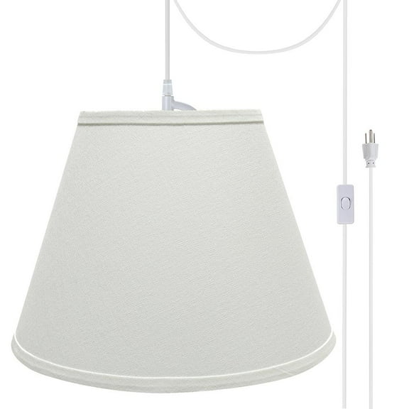 Aspen Creative 72682-21 One-Light Plug-In Swag Pendant Light Conversion Kit with Transitional Hardback Empire Fabric Lamp Shade, White, 13" width