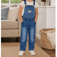 thumbnail image 3 of KIDSCOOL Big Girls Jean Jumpsuits Pants Kids Straight Leg Denim Overalls,Blue,9-10 Years, 3 of 8