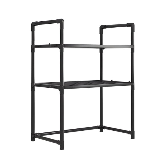 Microwave Shelf for Countertop | Multi-Level Storage Organizer with Hooks | White Plastic Kitchen Spice Rack | No Drill Installation | 19.88 x 10.63 x 28.74 Inches