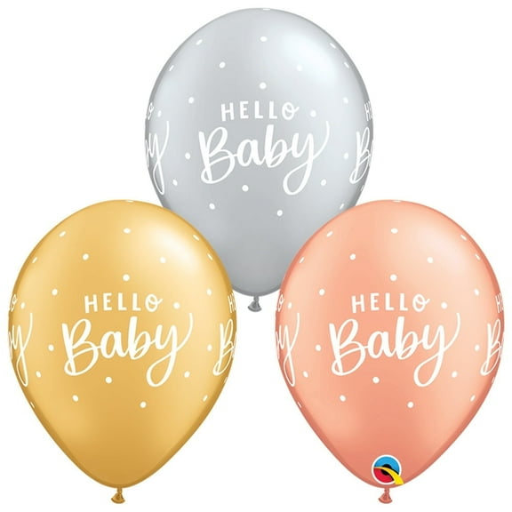 11 inch Qualatex Hello Baby Dots Latex Balloons (50 Pack) - Party Supplies Decorations