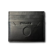 6 Card Minimalist Wallet for Men & Women - Genuine Leather Ultra Thin Black Credit Card Holder - Compatible with Amex Cards
