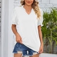 thumbnail image 2 of Xuapaodt INC Womens 2023 Summer Tops V Neck Puff Short Sleeve Tunic Tops Casual Loose Fit T Shirts Blouses, 2 of 7