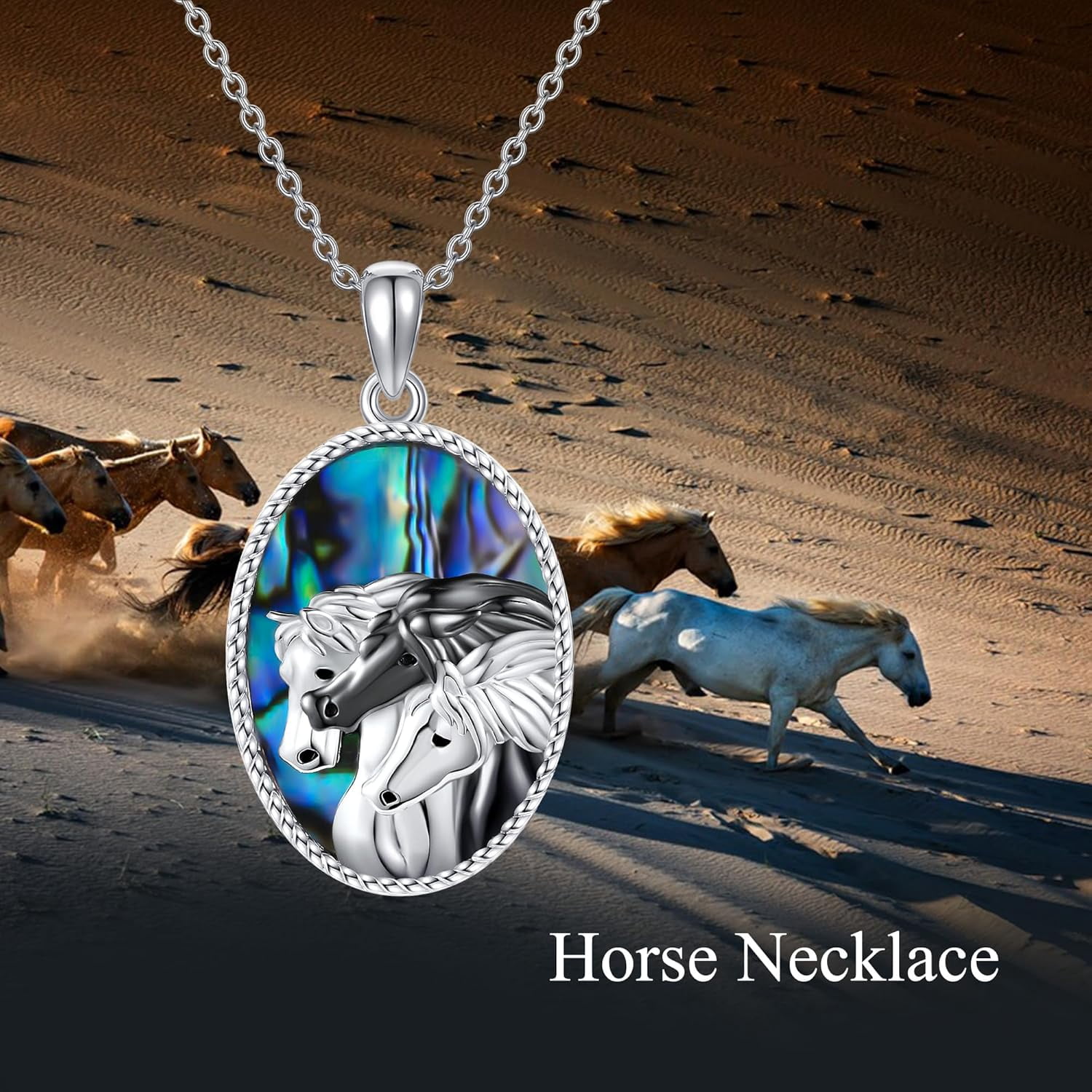 Sterling Silver Horse Pendant Necklace with Abalone Shell for Women, Animal Jewelry, Equestrian Gift for Her