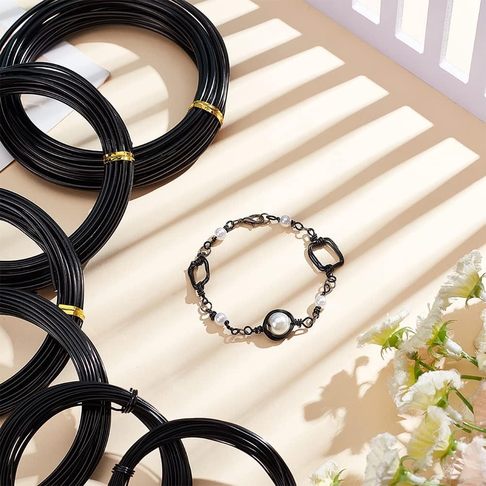 Black Aluminum Craft Wire Mixed Size 20/18/15/12/10/9 Gauge 147.6 Ft Round Bendable Anodized For Jewelry Making Armature Making Black