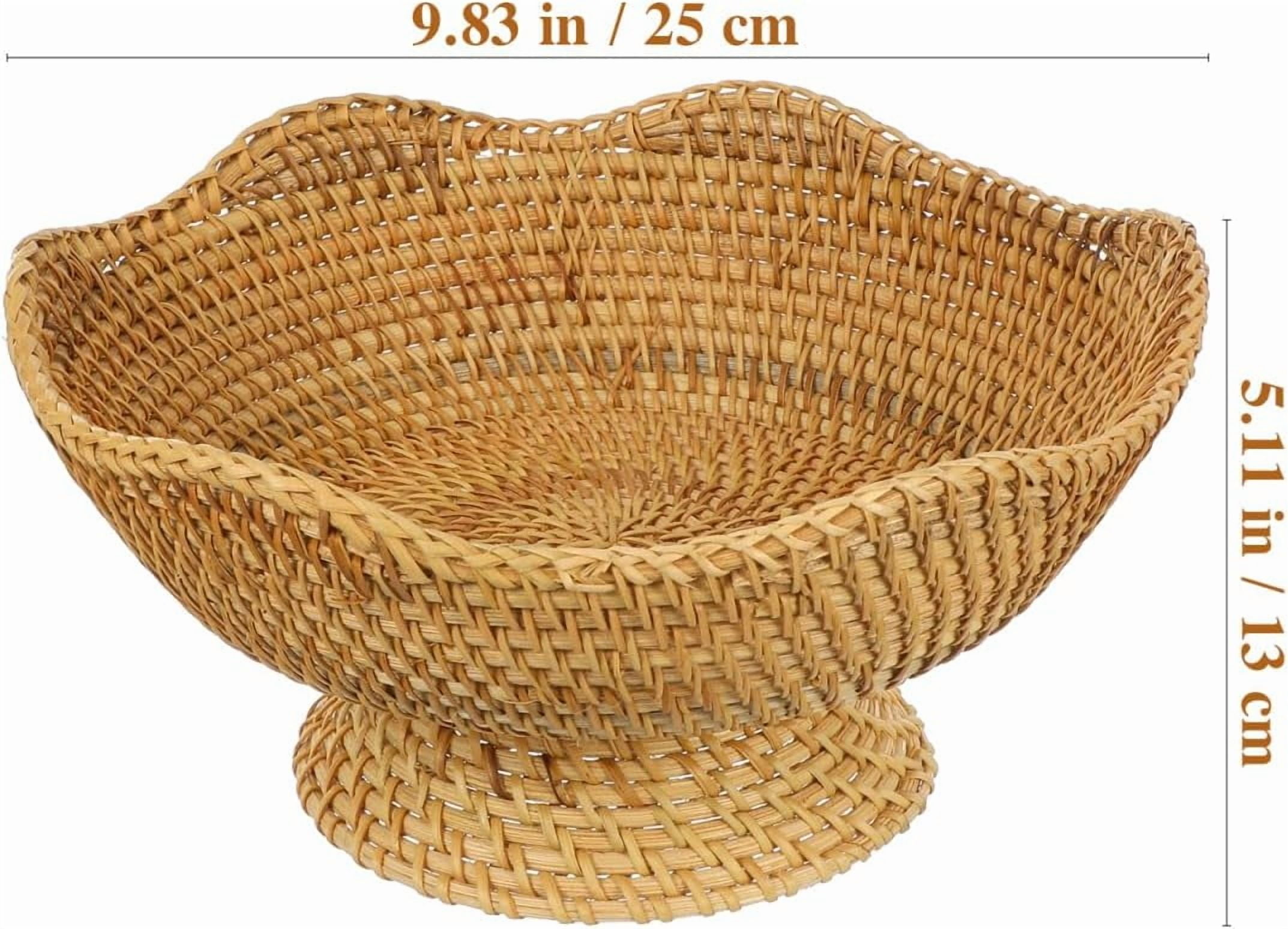 Supbessel Rattan Fruit Bowl, Small Round Wicker Basket, Natural Pedestal Bowl for Fruit Bread Storage Organization, Dining Table Centerpiece, 9.8''x9.8''x5.5''