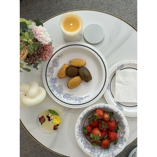 DHG PROFESSIONAL Pack of 42 Counts Beautifully Designed Blue Floral Paper Plates Luxury Disposable Tableware for any Occasion 10 inch Plate Walmart Business Supplies