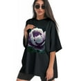 thumbnail image 3 of Plus Size Shirt for Women Oversized Black Tops for Women Short Sleeves Shirt for Women Peony Flower T Shirt Crewneck Shirt for Women M, 3 of 5
