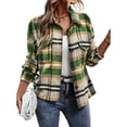 thumbnail image 1 of Camisa de manga larga a cuadros para mujer, abrigo informal con cuello y botones, blusa para uso diario, verde XL, 1 of 8