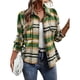 thumbnail image 1 of Camisa de manga larga a cuadros para mujer, abrigo informal con cuello y botones, blusa para uso diario, verde S, 1 of 8