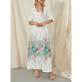 thumbnail image 3 of SUNSIOM Robe Longue pour Femmes, Élégante Manches Courtes Col en V Imprimé Fleur/graphique Robe Ample d'Été Décontractée, 3 of 6