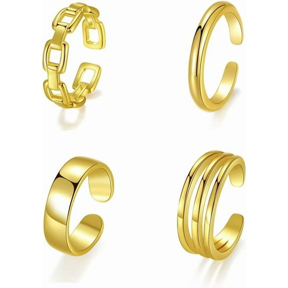 4Pcs/1Set Adjustable Gold Silver Toe Rings for Women Simple Summer Beach Open Toe Rings Set Foot Jewelry gold