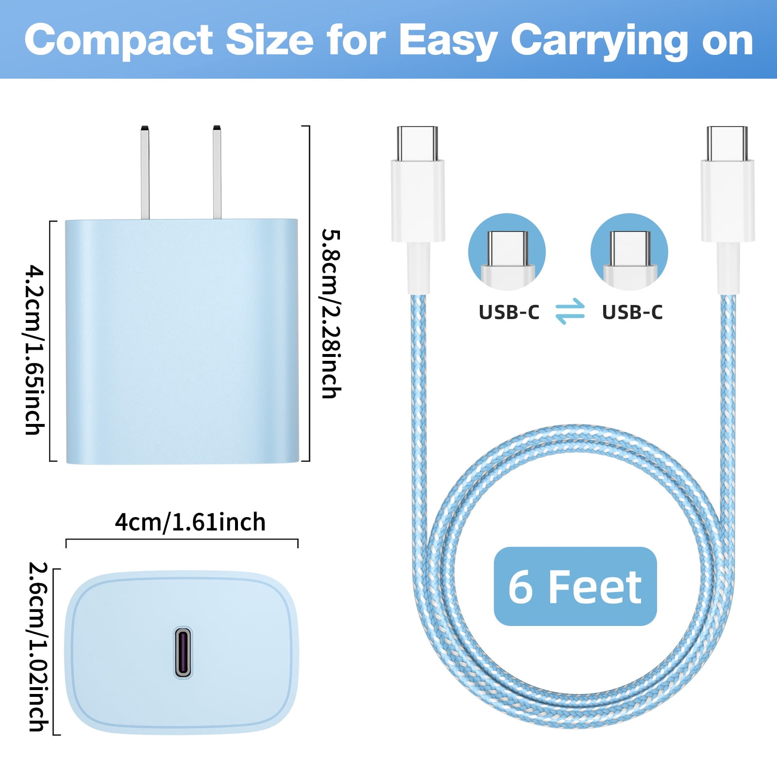 Phone Charger Fast Charging Type C Charger USB C Charger Block 3Pack 6FT Charging Cable for Phone Fast Charger Compatible with i-Phone 16/16 Plus/16 Pro/16 Pro Max/i-Phone 15/15 Pro Max/iPad and More