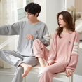 thumbnail image 1 of Pijamas de pareja para mujer, primavera y otoño, para niños, de algodón, de color liso, de manga larga, para otoño e invierno, para vivir en casa, 1 of 6