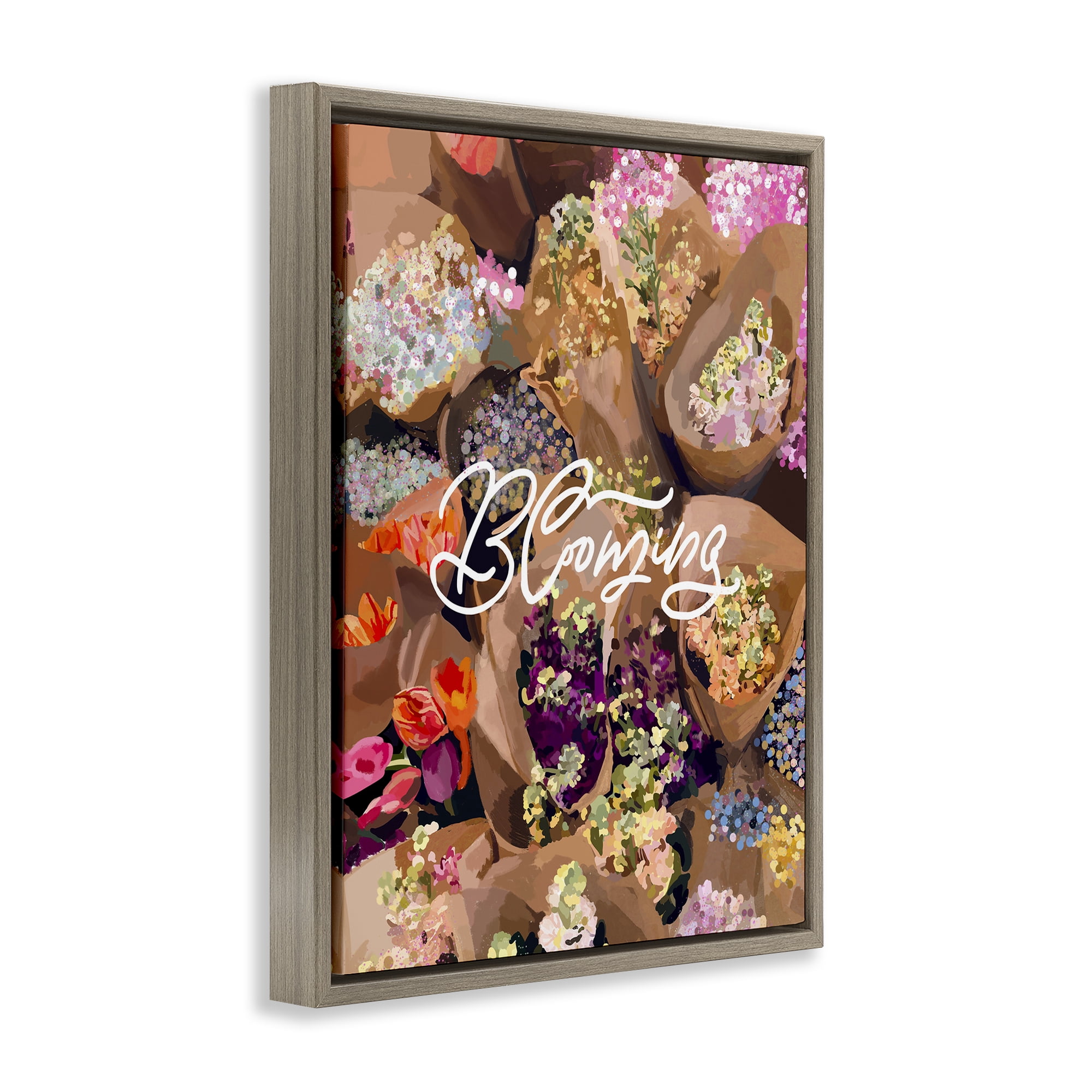 Stupell Industries Blooming Spring Bouquets Brown Framed Floater Canvas Wall Art, design by Amelia Noyes