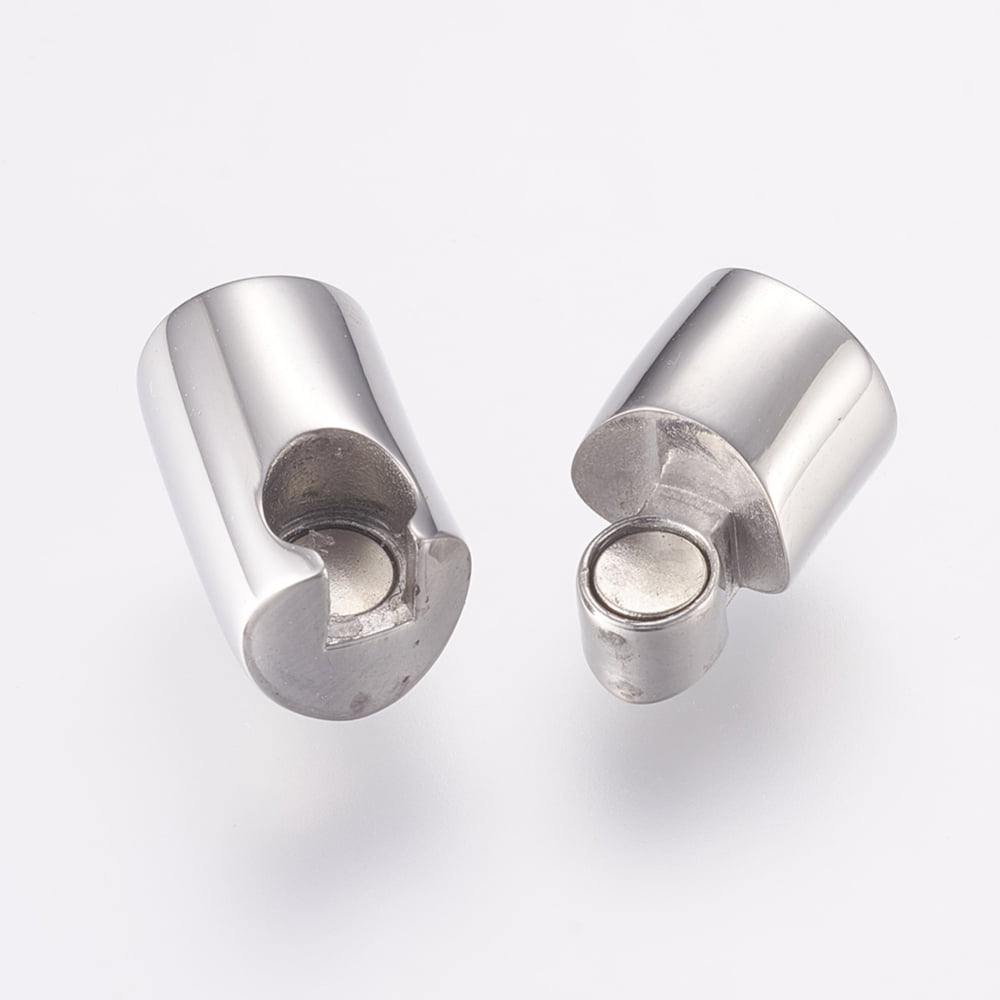 Tarnish Resistant 304 Stainless Steel Magnetic Clasps with Glue-in Ends Stainless Steel Color 22mm Hole: 6mm