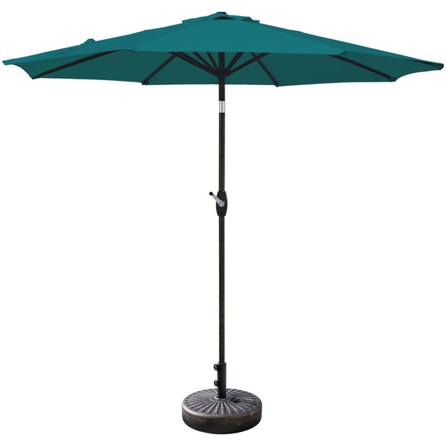 Parasol de Marché de Table de Patio de 9 Pieds avec Base Ronde en Bronze