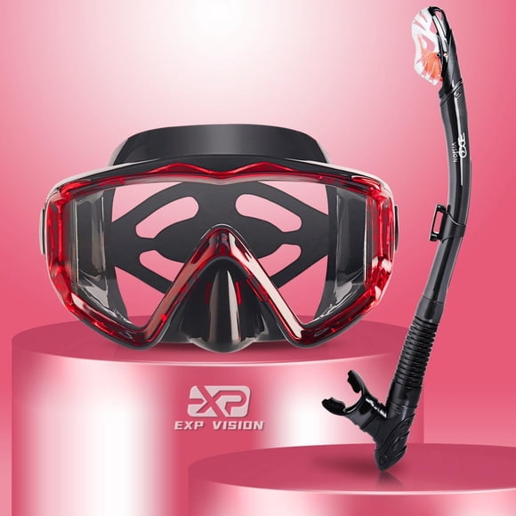 Set de Snorkel EXP VISION Pano 3 Ventanas para Adultos Antivaho (Rojo)